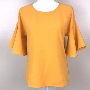 Ann Taylor Matte Mustard Yellow Jersey Bell Sleeve Top Size Medium